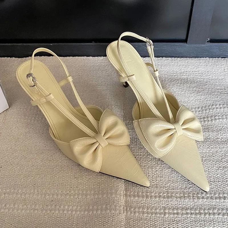 

Elegant Pointed Bow Thin Heeled Women Shoes 2025 New Fashion Brand Design Buckle Lace Sweet Banquet Women s High Heeled Shoes 40 жёлтый