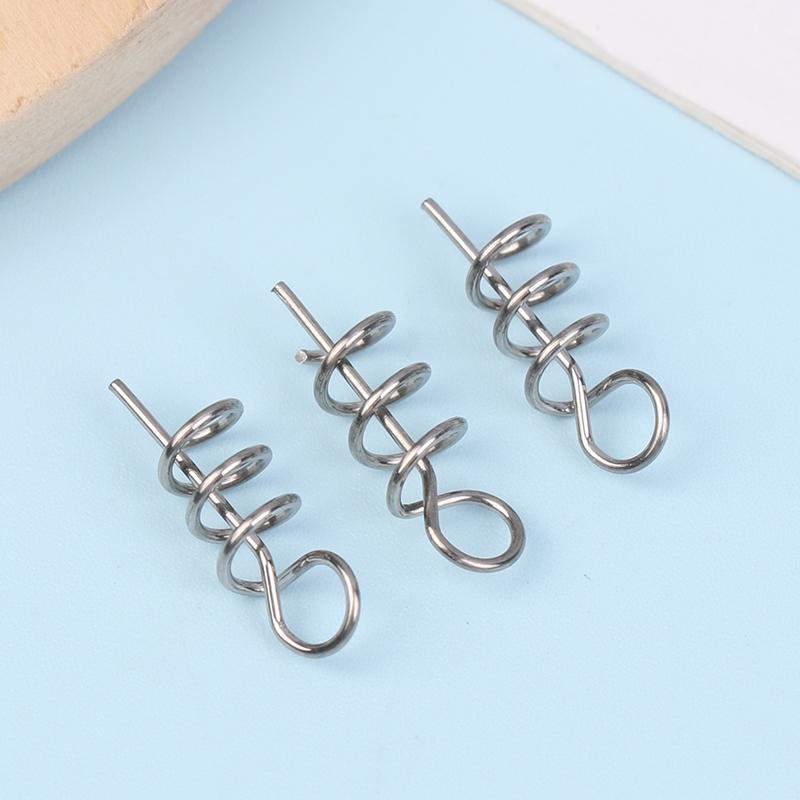 100Pcs Stainless Steel Spring Lock Pin Fishing Screw Crank Hook Spring Twist Lock Fishing Hook Connector For Soft Lure Tackle