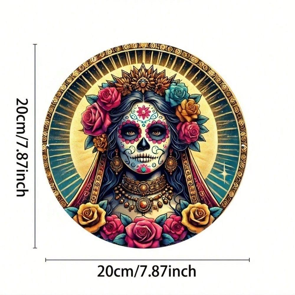 Vintage Sugar Skull Tin Wall Sign 8x8 Inch Retro Day of The Dead Metal Plaque Home Bar Cafe Decor