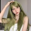 Green Long Straight Wig with Bangs - High-Temperature Fiber, European & American Style
