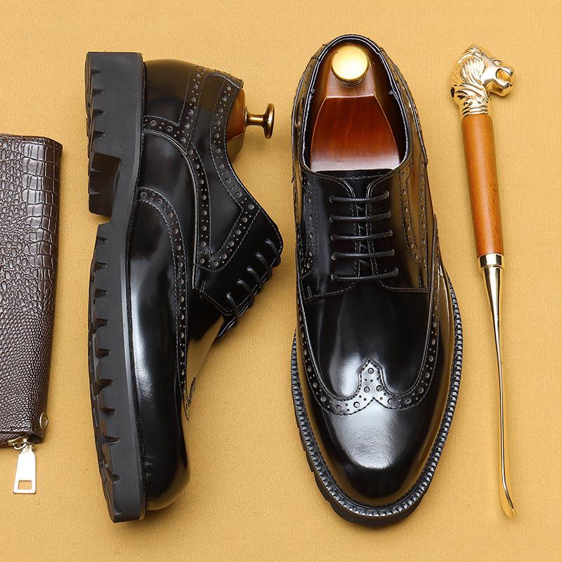 British Business Dress Casual Leather Shoes Men'S Genuine Leather Thick-Soled Heightening Patent Leather Bright Leather Men'S Shoes