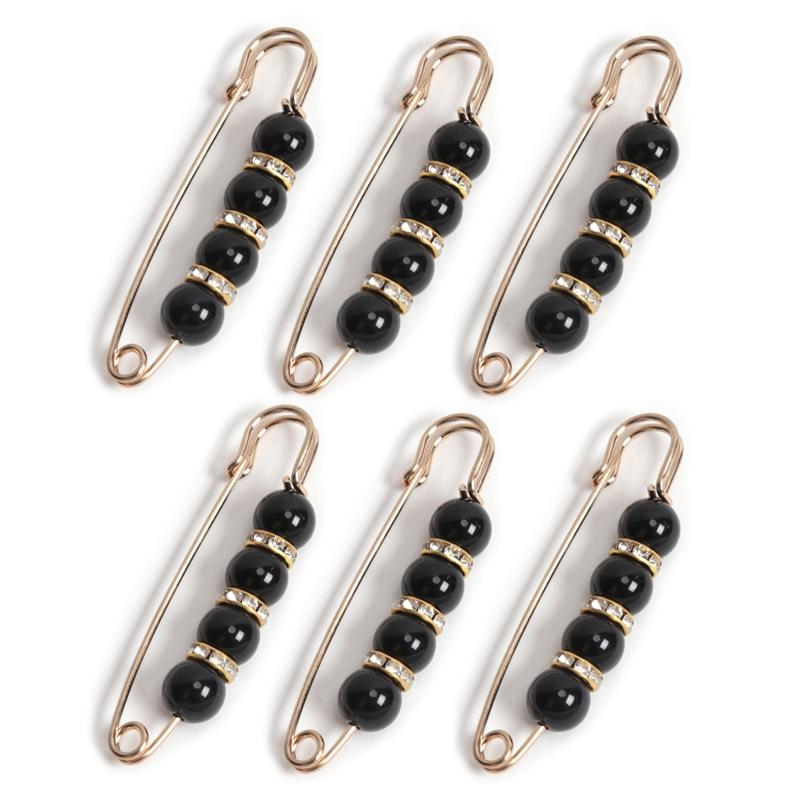 6 Pcs Set Women Fashion Pearl Brooch Waist Cinching Adjustable Skirt Anti-slip Metal Pin Fixed Clothes DIY Scarf Accessories