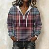 Women's Long Sleeve Drawstring Hoodie with Striped Plaid Print Pullover Sweatshirt