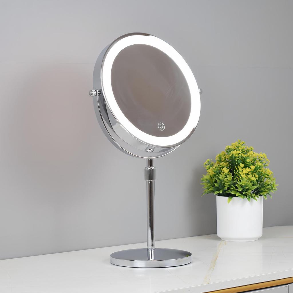 8" Double-Sided LED Lighted Makeup Mirror with Adjustable Height and Magnification