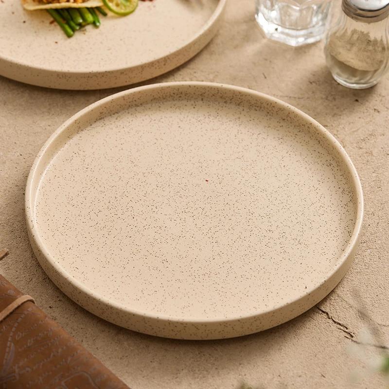 Western-style Steak Plate with Advanced Ceramic Scrub 8 Inches Household Dessert Breakfast Shallow Plate Restaurant Cake Tray