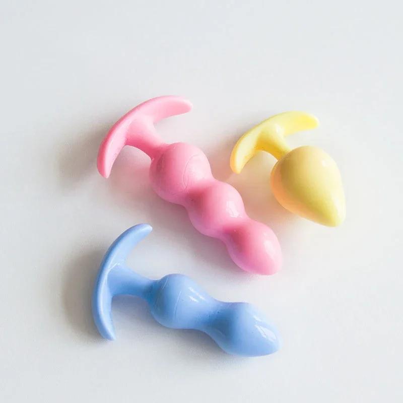 3pc/Set Silicone Butt Plug Ease-in -Anal Plugs Training Set Expandable Beginner Anales Beads Beginner Soft Silicone Anal Plugs
