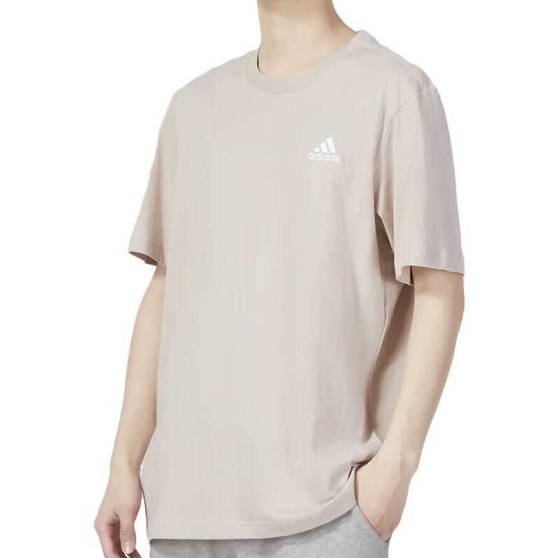 adidas Solid Color Logo Embroidered Crew Neck Loose Short Sleeve T-Shirt Men Tops Apricot IC9296