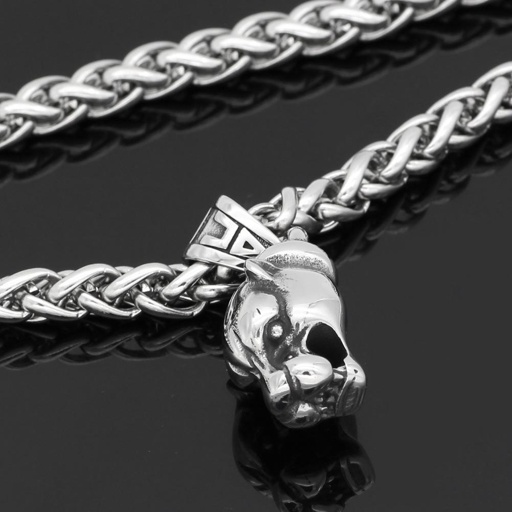 Stainless Steel Viking Wolf Head Pendant Necklace - Norse Mythology Amulet for Men and Women