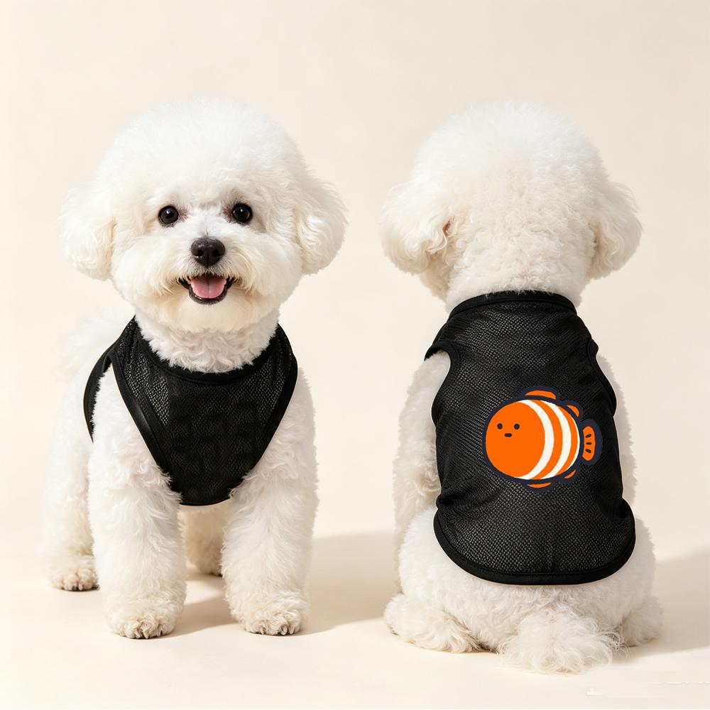 1 Pc Summer Breathable Mesh Dog Vest Cute Cartoon Marine Animal Prints Sleeveless T-Shirt Suitable For Small Pet Daily Wear