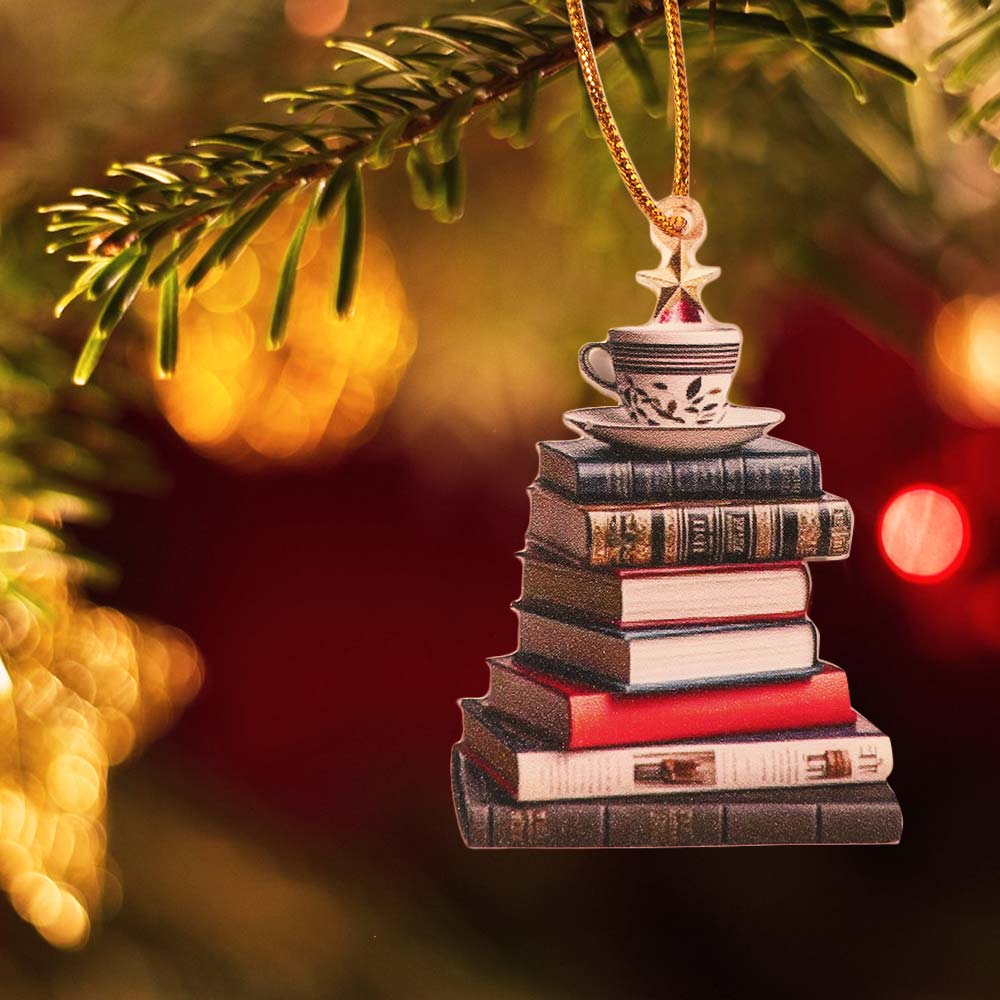 Books Stacked Bookshelf Christmas Hanging Acrylic Christmas Pendant Xmas Tree Decoration For Home
