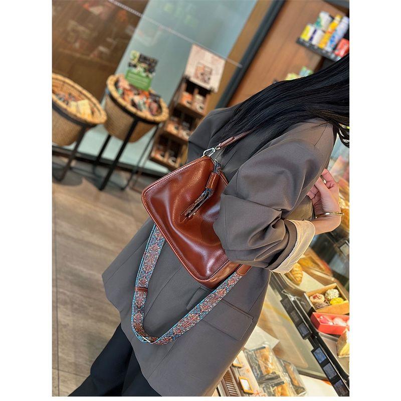 

Fancy Genuine Leather Portable One Shoulder Boston Bag Dark brown