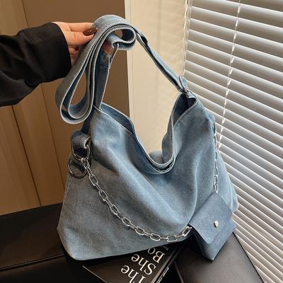 Fashion Casual Denim Tote Bag Female Niche Versatile Student Class Commuter Messenger Bag