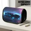 1pc Double Layer Flip Pencil Case, Neon Night Car, Large Capacity, Portable Polyester Pen Storage Bag with Zipper Closure, Ideal for School & Office S