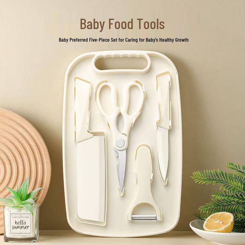 Baby Food Prep Set: Chef's Knife, Cutting Board, Multi-Functional Tools, 5-Piece Combo