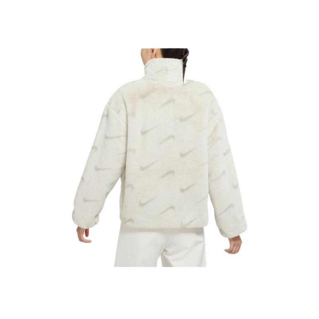 Nike Full Print Stand Collar Faux Fur Warm Straight Long Sleeve Cotton Jacket Women Outerwear White DQ6843-072