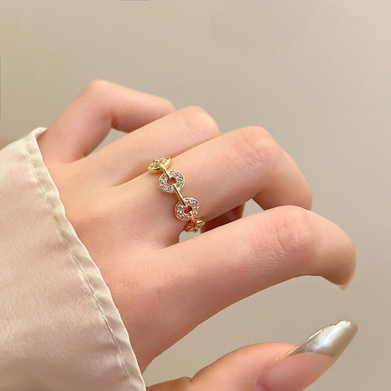 Fashionable Elegant Copper Ring For Women Unique New Chinese Style Geometric Design