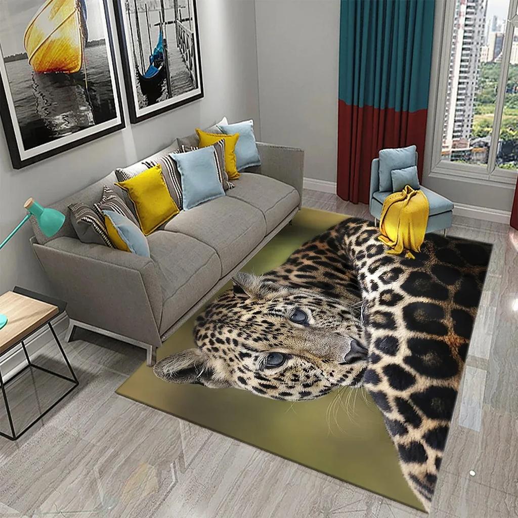 3D Leopard Carpet Wild Animal Pattern Living Room Bedroom Bathroom Kitchen And Kids Play Area Non-Slip