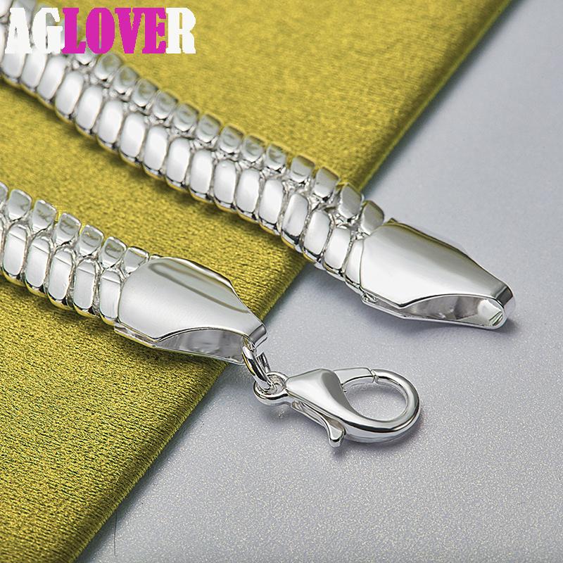 925 Sterling Silver 10mm Side Flat Chain Bracelet Jewelry
