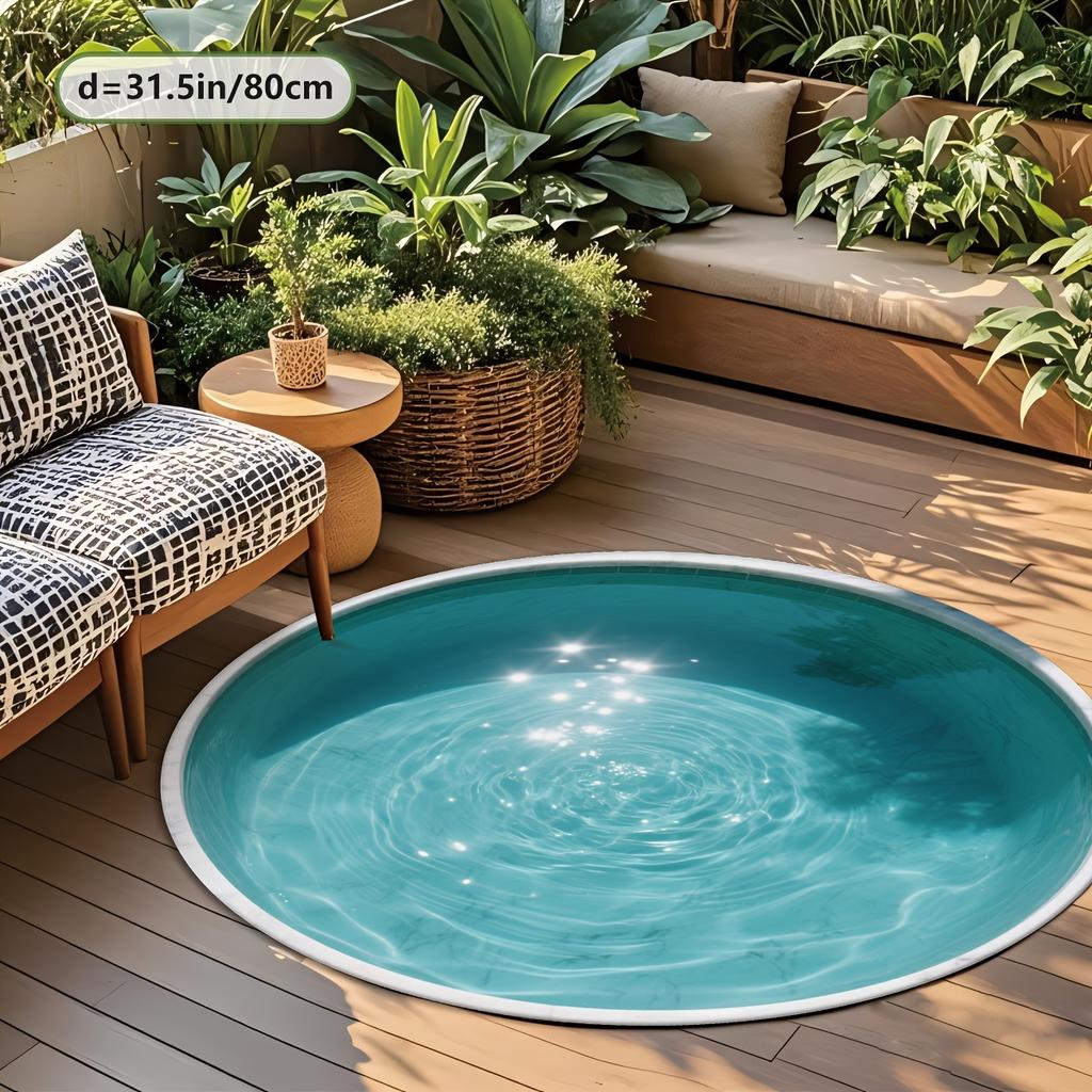 Tappeto Rotondo Morbido da Piscina, Tappeto da Esterno Leggero e Accogliente per Giardino e Patio, Piccolo Tappeto Decorativo Antiscivolo