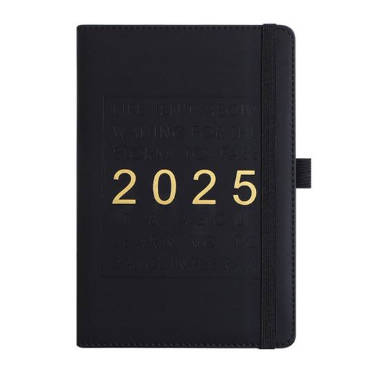 2025 Planner Notebook Weekly Monthly Faux Leather Hardcover Inspirational Quotes Monthly Overview Daily Blocks Elastic