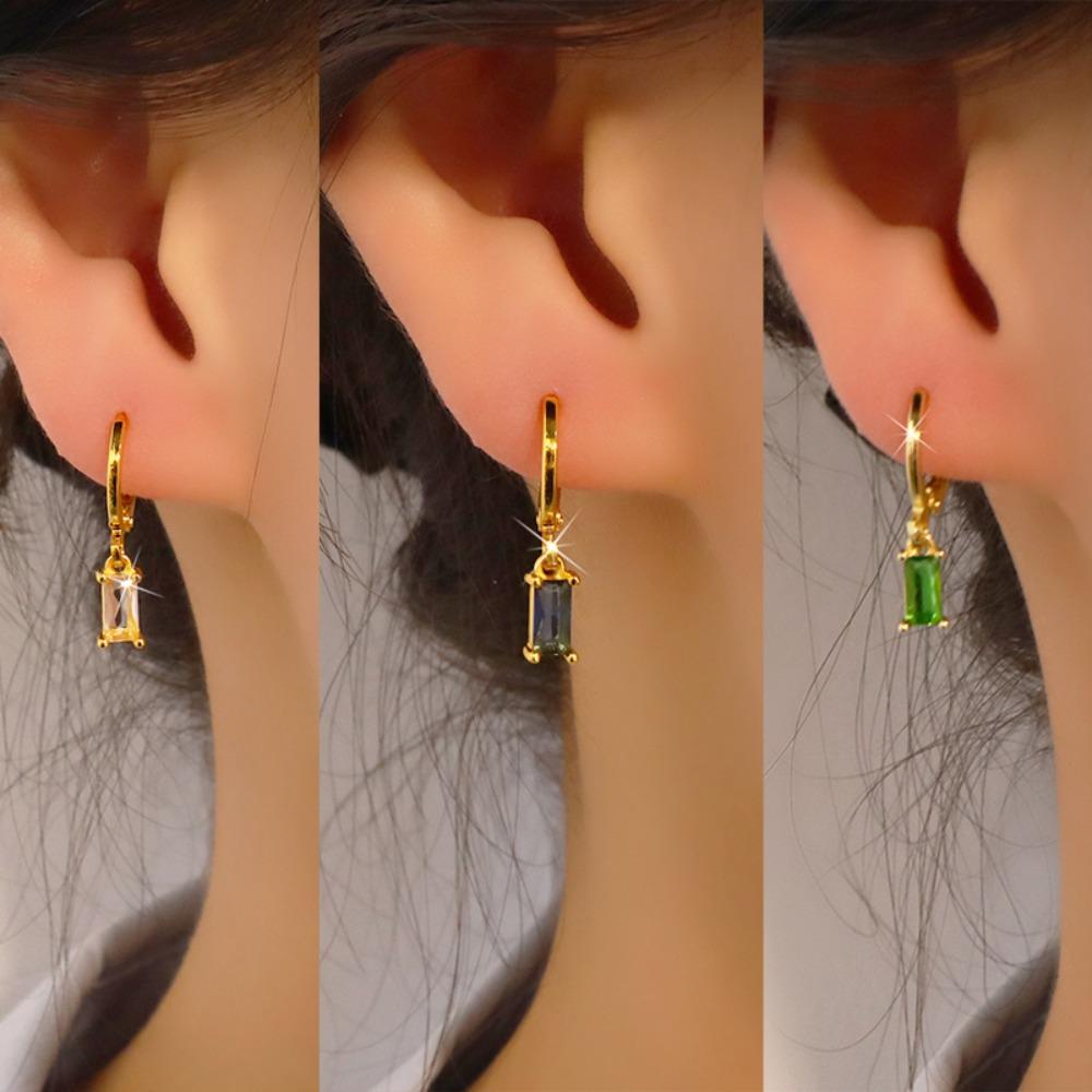 Minimalist Multi Color Baguette Zircon Hoop Earrings Gold Tone Tiny Charm Huggie Earrings for Women Mix Color Stackable Jewelry
