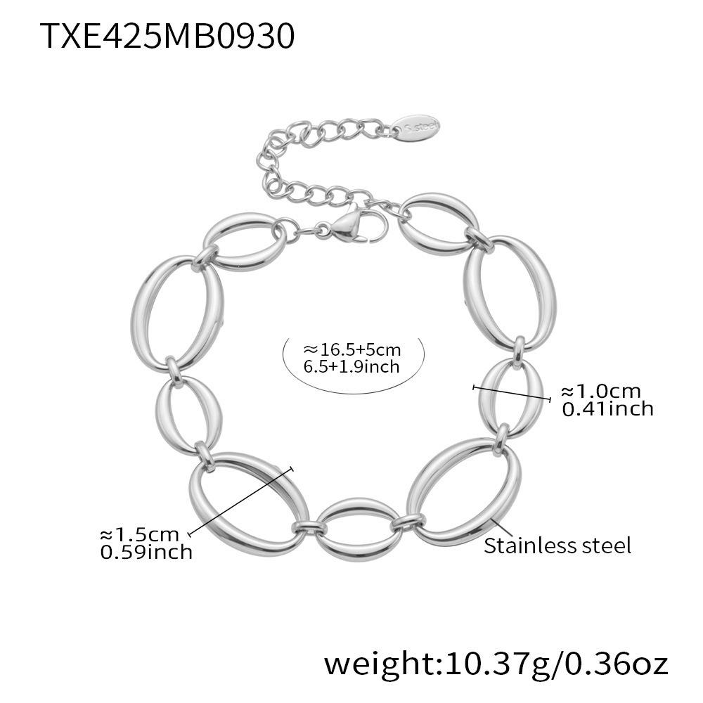 Qiong Yao 18k Gold Plated Stainless Steel Dual-Tone Ellipse Necklace and Bracelet Set