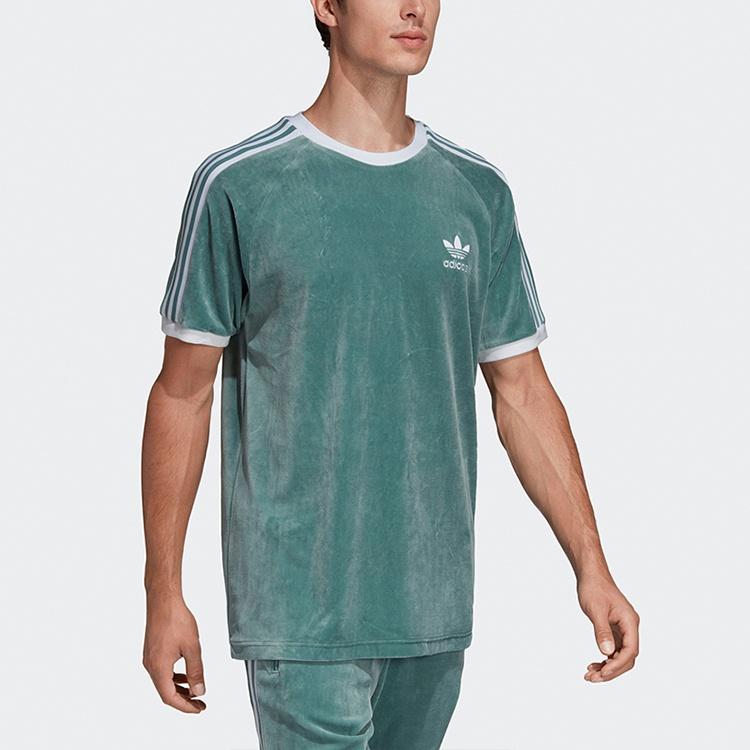 adidas Originals Cozy Tee Casual Round Neck Loose Logo Stripe Short Sleeve Green Men's DV1623