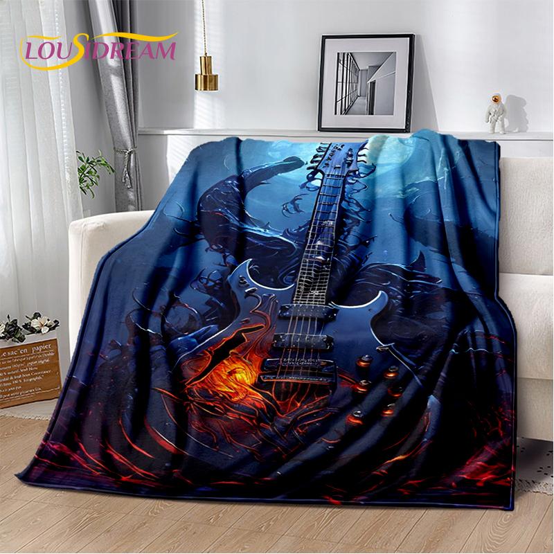 Skull Electric Guitar Classical Guitar Blanket,Soft Throw Blanket for Home Bedroom Bed Sofa Picnic Travel Office Cover Kids Gift