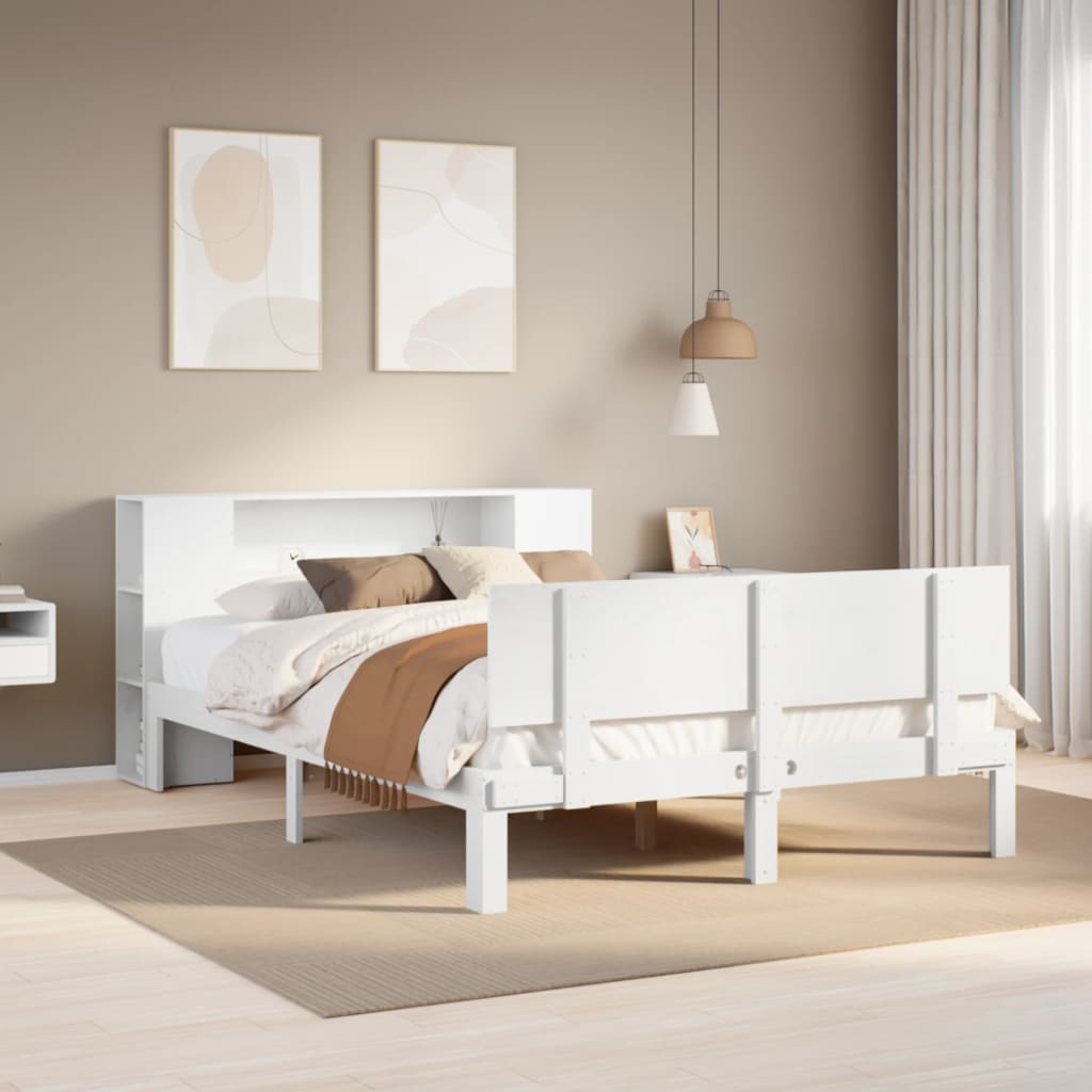 Solid Wood Bed with Shelf Without Mattress White 140x200 cm Pine