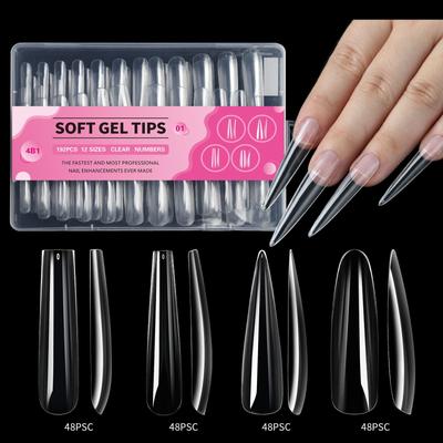 Superlanges und nahtloses 4-in-1-Wasserrohr-Nagelstück, Ballett-Nagelstück, transparenter Vollaufkleber, Denim, 192 Stück pro Box