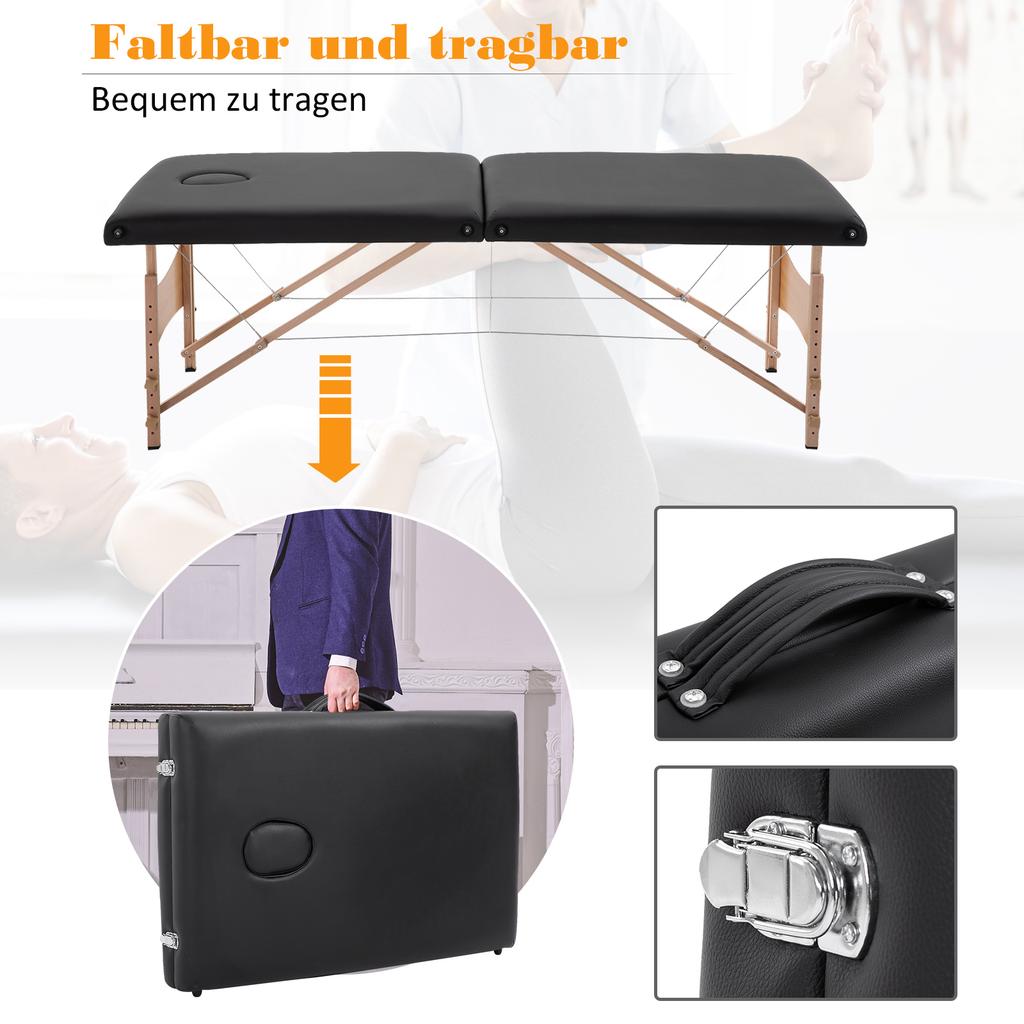 Massage Table 3 Zones Foldable Massage Table with Headrest Armrest Carrying Bag Wooden Legs Height-Adjustable Massage Bed Portable Beauty Table for
