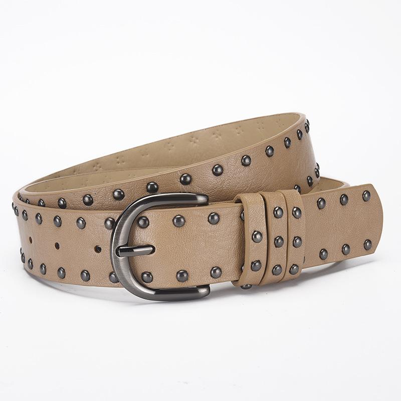 White PU Leather Punk Women's Belt Gothic Retro Hip Hop y2k Girls' Girdle Simple Design Rivet Needle Buckle Black Waistband