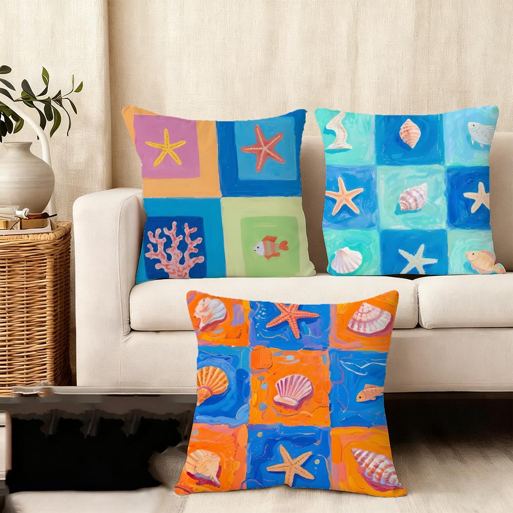 Marine life Cushion Cover Anti-dustmite Pillowcase Invisible zipper silky short plush Sofa cushion cover