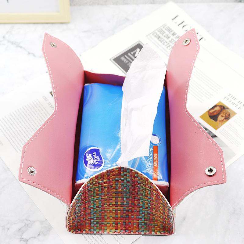 Creative Woven Leather Small Fragrant Style Tissue Box For Home Living Room Bedroom Car Paper Box Gift Home Decoration