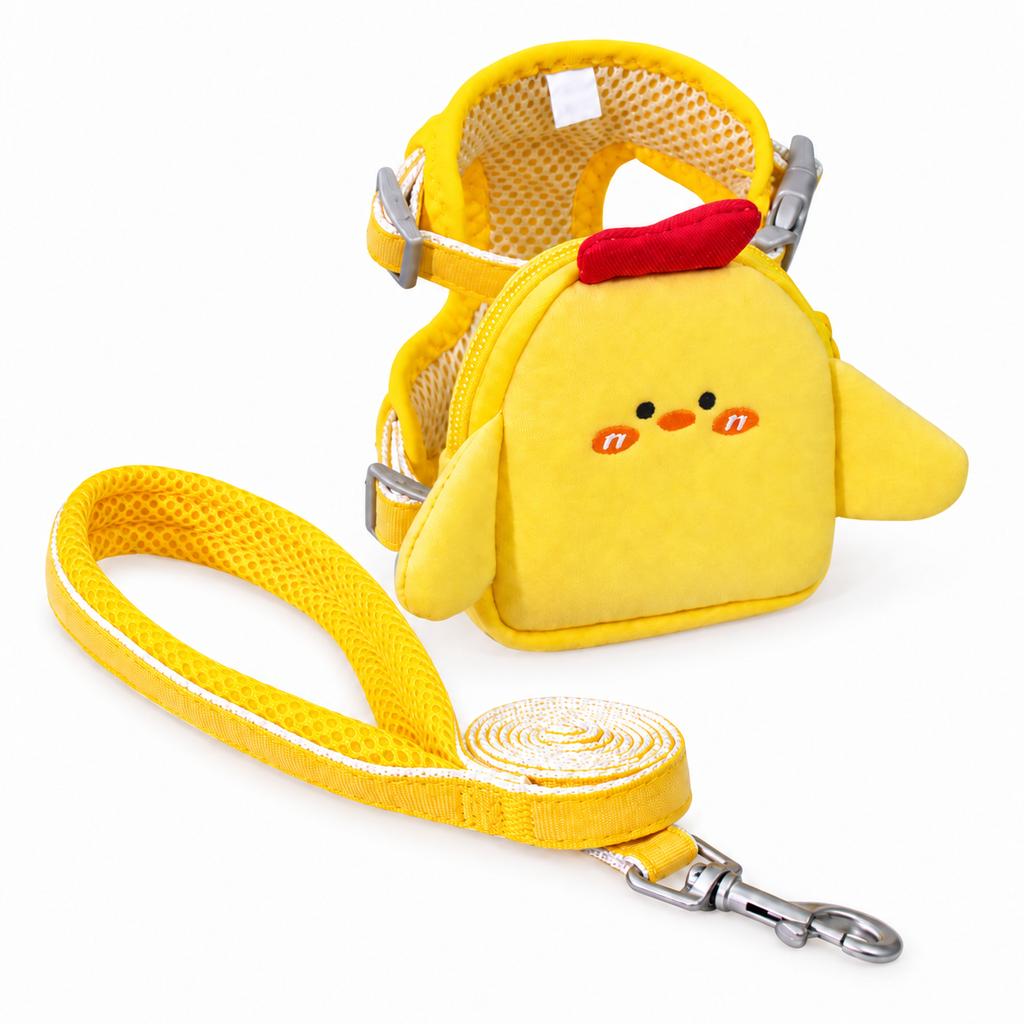 Cute Cartoon Chick Comfortable Pet Harness with Detachable Backpack and Buckle & Zipper Closure for Small Cats