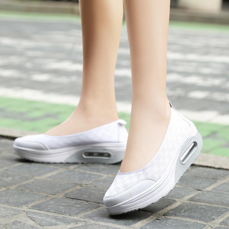 Mesh rocking shoes women's wedge heel air cushion thick sole heightening sports and leisure shoes nurse mother shoes