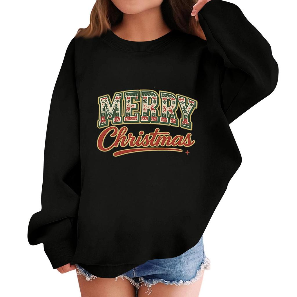Children's Fashionable Casual Long-sleeved Loose Christmas Print Pullover Sweatshirt