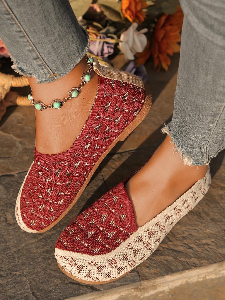 2025 Spring and Summer New Knitted Single Shoes Shoes One Pedal Large Size Hollow Breathable Casual Single Shoes Shoes Shallow Mouth