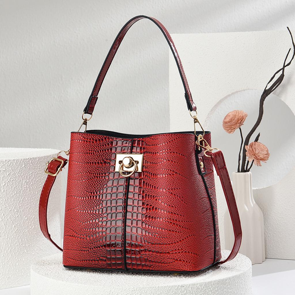 Bucket Bag, Crocodile Pattern Handbag, Quality Shoulder Bag, Women's Bag.