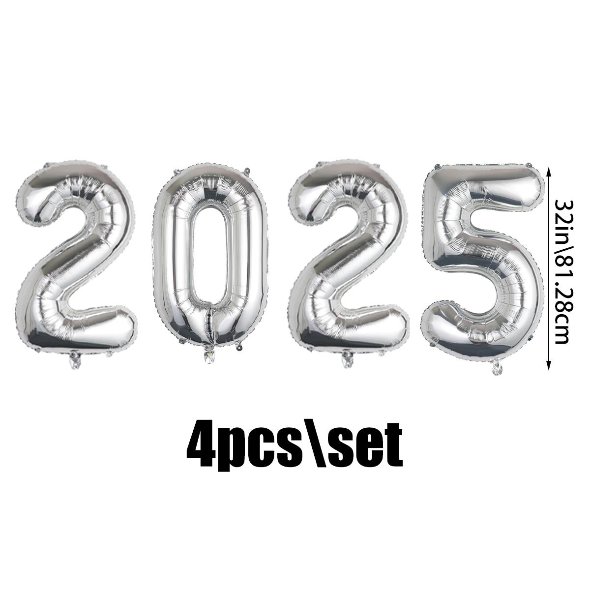 

2025 32-дюймовый воздушный шар из алюминиевой фольги с надписью «С Новым годом», украшение для вечеринки в канун Нового года, реквизит для фотобудки, принадлежности для Рождества 32inch серебряный