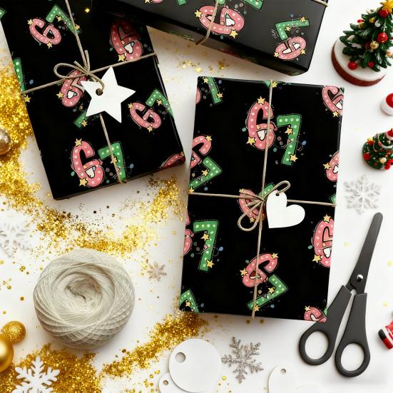 Christmas Gift Wrap Paper Creative Festive Holiday Wrapping with Number 7 Design Fun Pattern Birthday Party Supplies