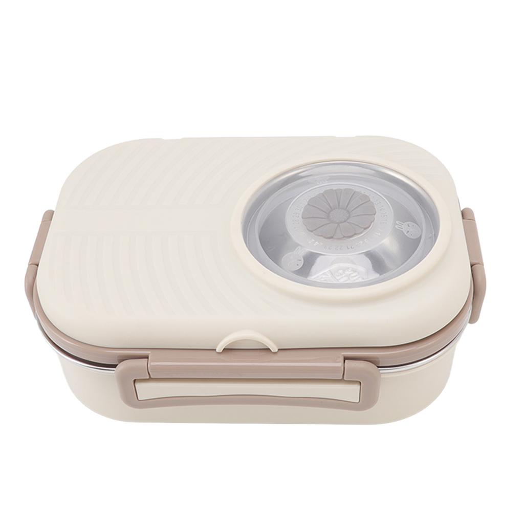 1450ml Bento Lunch Box Stainless Steel Compartment Thermal Bento Box Double Layer Bento Containers for Students Beige