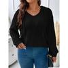 Autumn and Winter Solid Color Plus Size Top V-neck Hooded Long Sleeved Loose Women's T-shirts