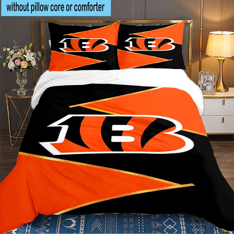 Bengals Team Logo Artwork 3pcs Bedding Set,Including 1pc Duvet Cover And 2pcs Pillowcases Perfect Gift for Christmas,Ideal for Bedroom, Dormitory