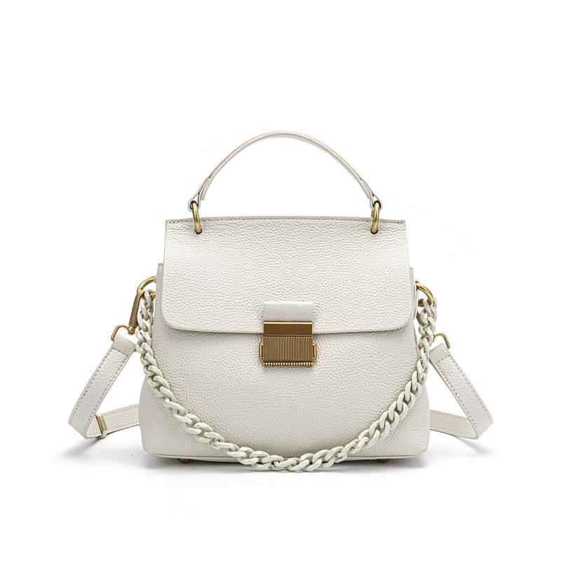 Genuine Leather Women's Bag 2025 New Style Simple Chain Bag Textured Cover Decoration Bag Large Capacity Portable Multi-Match Single Shoulder Bag