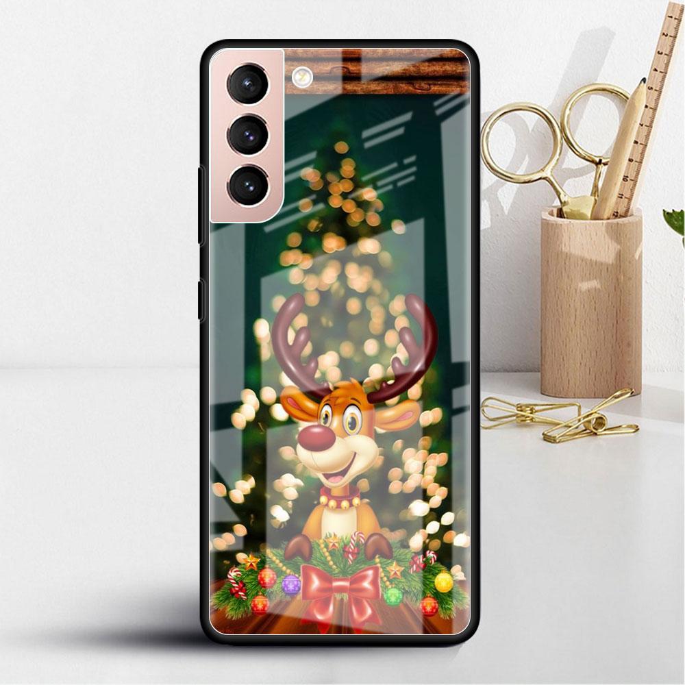 Weihnachts-Cartoon-Glashülle für Samsung Galaxy S22 S20 FE S21 Plus Telefonabdeckung S10 5G S9 Note 20 Ultra 10 Lite Shell