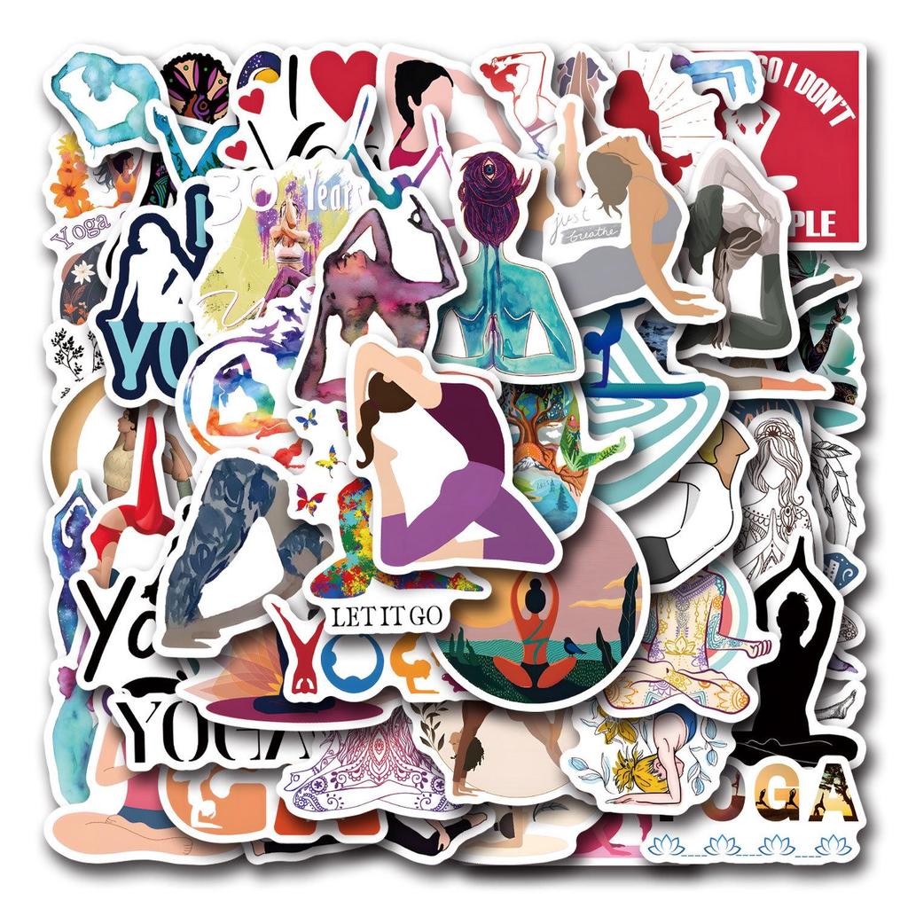 55 Waterproof Cartoon Yoga Stickers for Stationery, Water Cups, and Computers