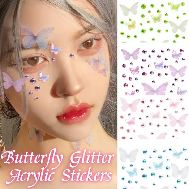 1 Sheet Elf Butterfly Rhinestone Face Stickers Kawaii Self Adhesive Weaving Butterfly Decor For Stage Concert Makeup Supplies