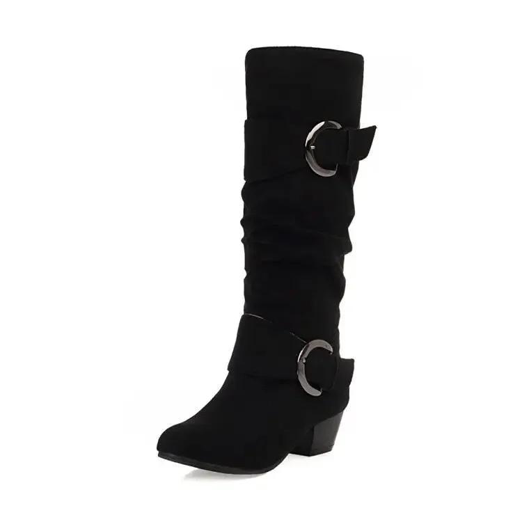 

Зимние женские сапоги до колена Римские панк рыцарские сапоги 3,5 см квадратный каблук Вестерн ковбойские сапоги Европейский и американский стиль Женская обувь 40 чёрный