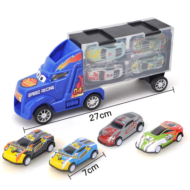 Big Transporter Heavy Truck with 4Pcs Mini Pull Back Metal Car Portable